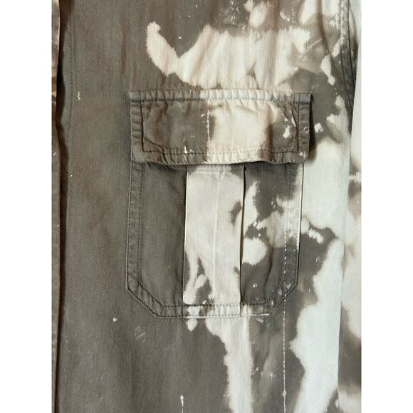 Vince 100% Cotton Button Up Utility Pocket‎ Olive Bleached Dye Long Sleeve Shirt - Picture 5 of 7